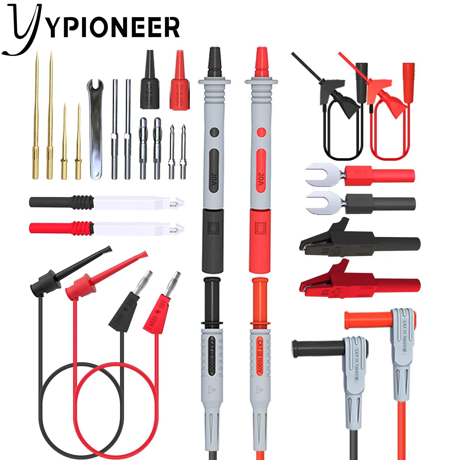 YPioneer P1308D Silicone Multimeter Test Leads Kit Replaceable Gold-Plated Precision Sharp Probe Set Alligator Clip Minigrabber