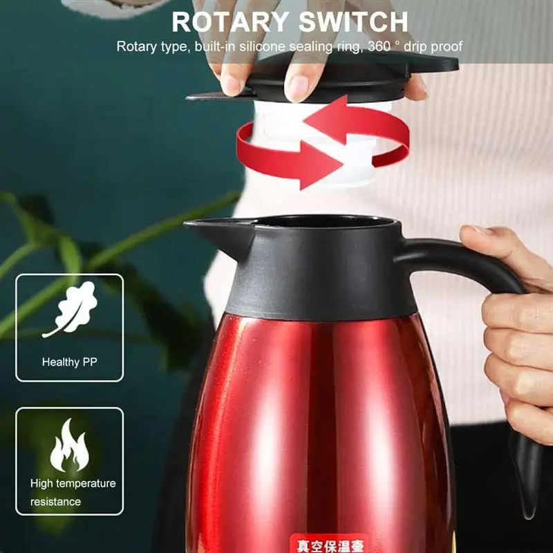 

Stainless Steel Thermal Bottle Coffee Tea Carafe 2L Double Wall Insulated Vacuum Flasks Hot and Cold Water Jug Pot