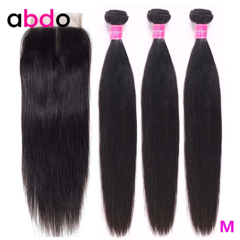 Прямые волосы 3 пряди с закрытием индийские человеческие 4x4 кружева закрытие