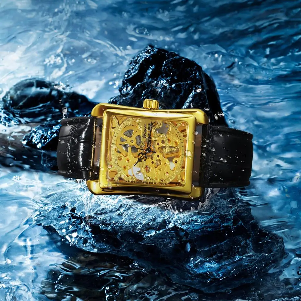 Часы наручные WINNER Мужские механические брендовые Роскошные модные квадратные