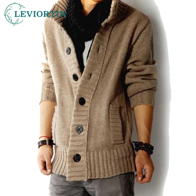

2021 Fashion Cardigan Mens Knitted Sweater Single-breasted Solid Color Cardigan Coat Tops Men‘s Knit Jacket Sueter Masculino