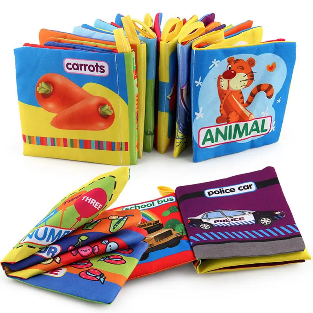 Libros de tela de 1cp para ni&ntilde;os, libro de tela con reconocimiento de frutas y n&uacute;meros de animales de dibujos animados para aprendizaje temprano, juguete educativo para ni&ntilde;os-1