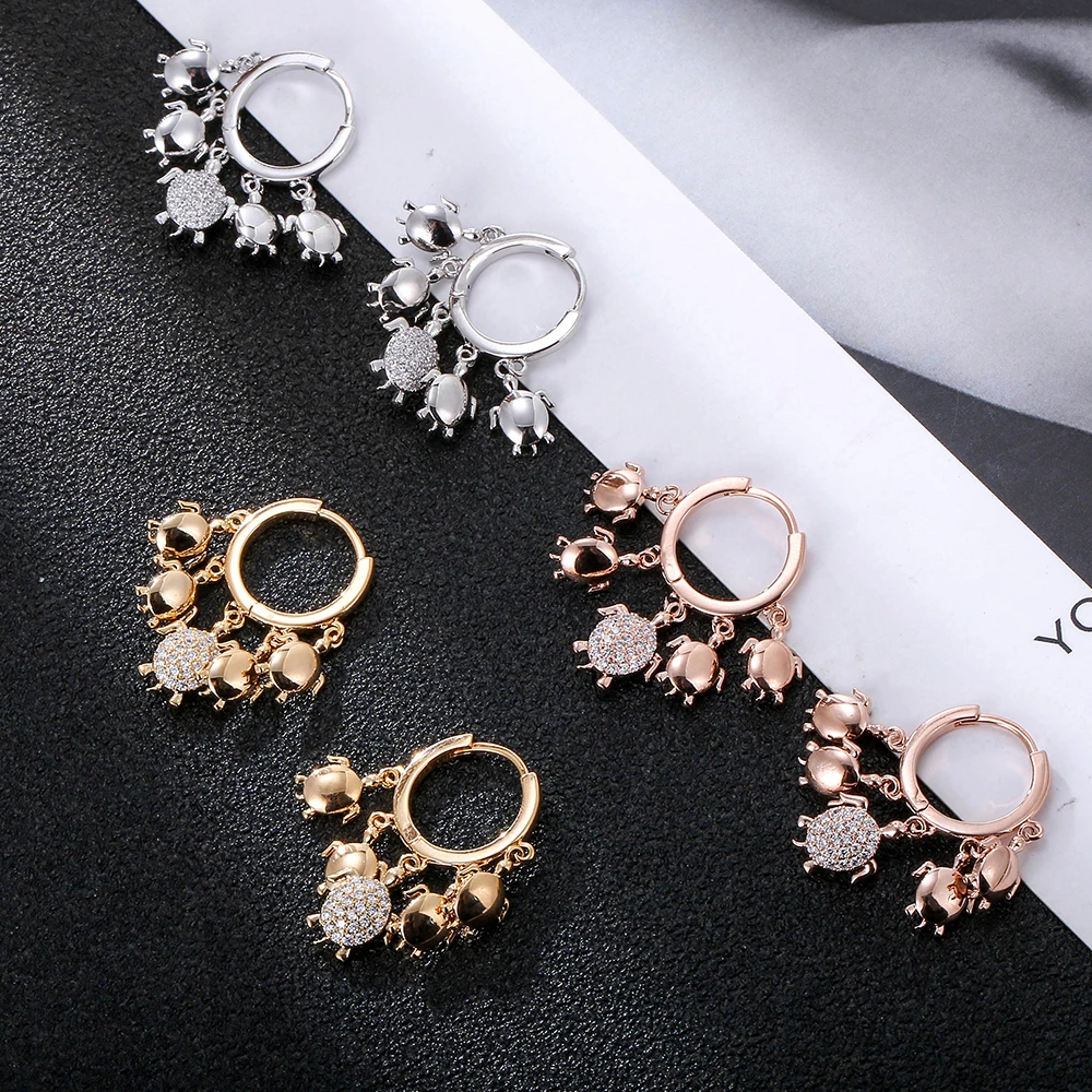 

Gold Sliver Plated Hoop Earrings For Women 2021 Small Cute Tortoise CZ Zircon Tassel Earrings Female Fashion Jewelry Accessories