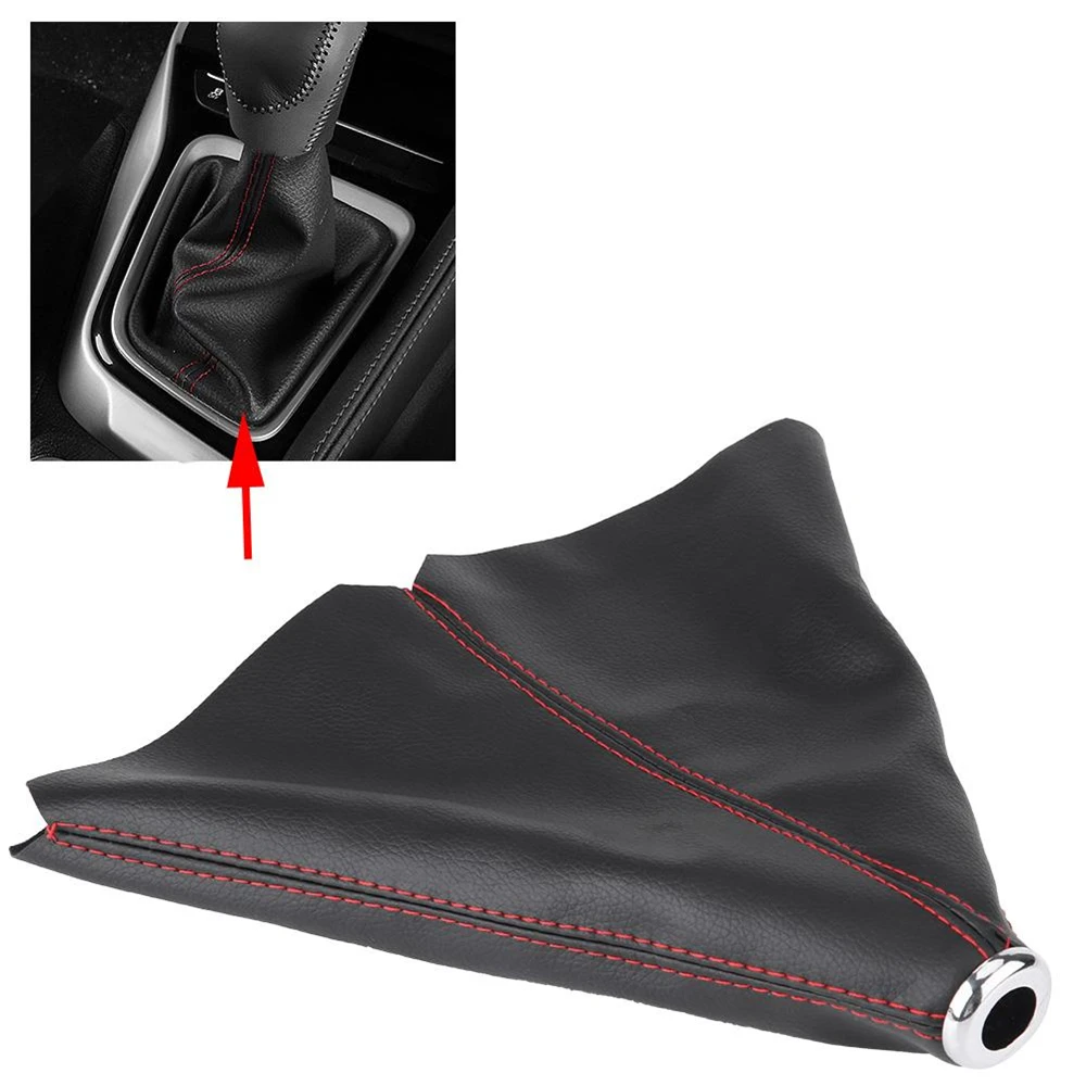 

Car Universal PU Leather Gear Shift Knob Cover Red Stitch Gear Gaiter Boot Cover Auto Decorative Parts Vehicle Accessories