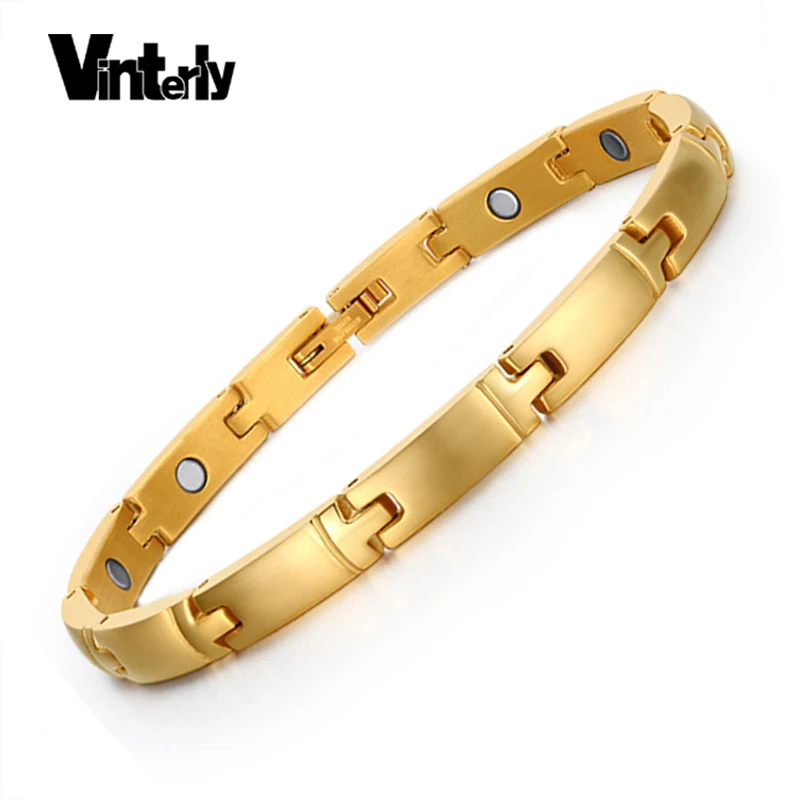 Женский магнитный браслет Vinterly золотистый из нержавеющей стали с звеньями Цепи