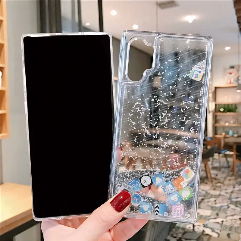 Мягкий прозрачный чехол из ТПУ для samsung Galaxy Note 10 Plus, чехол с зыбучим песком, чехол с изображением приложения, чехол