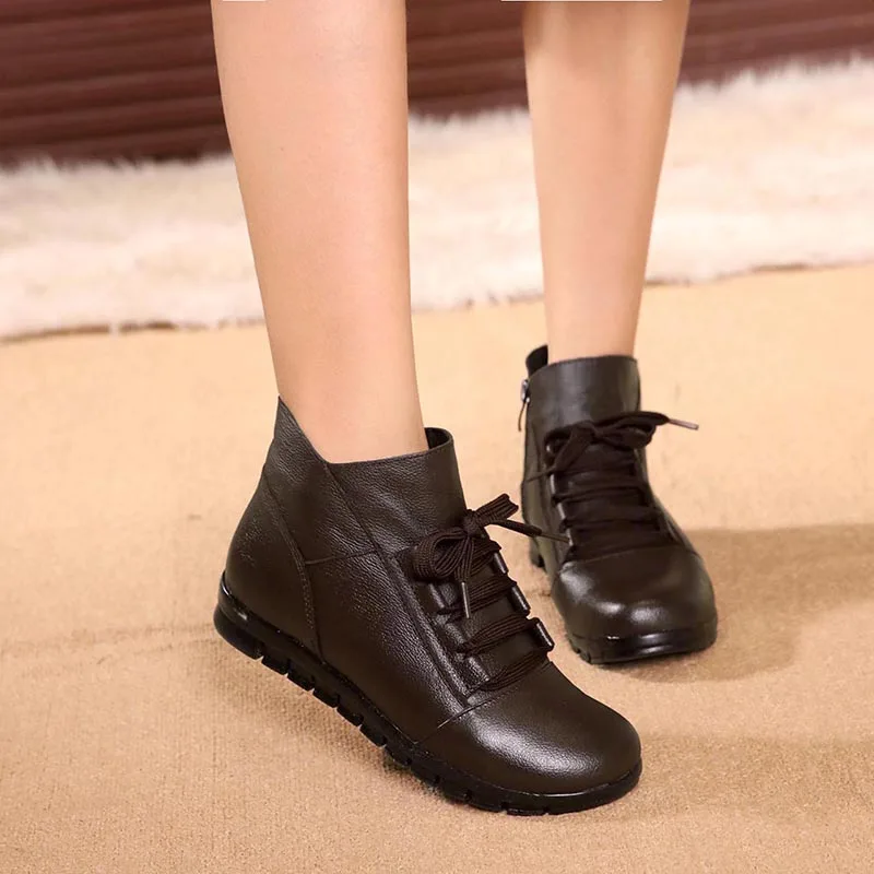 AARDIMI Botas Mujer женская обувь из натуральной кожи Зимние ботильоны на плоской подошве