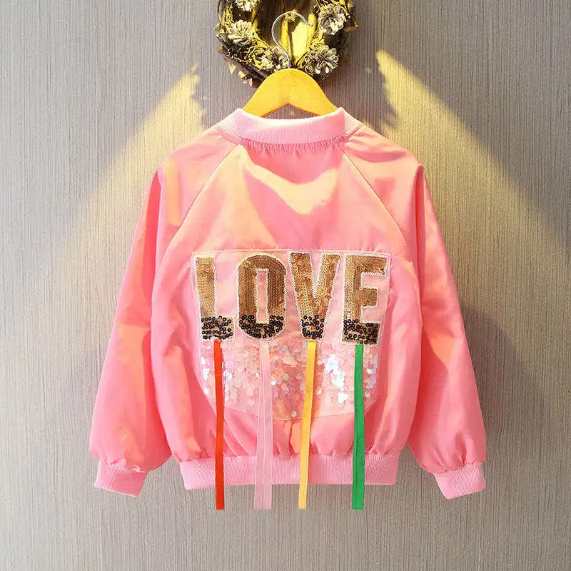 

2020 Одежда для девочек весенние куртки детские пальто с блестками и надписью От 2 до 14 лет осенняя одежда для девочек-подростков ветровка