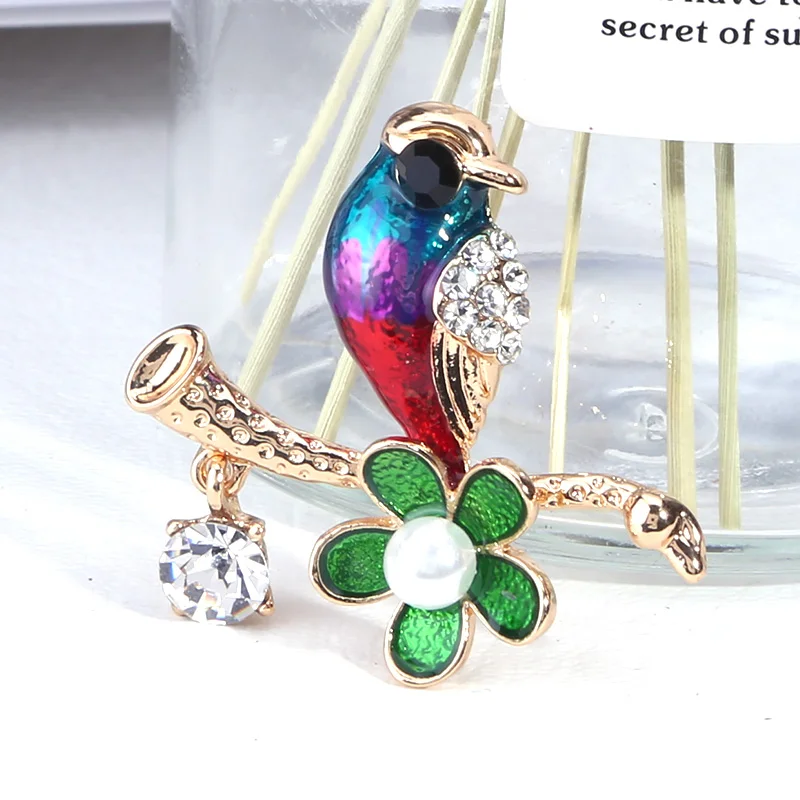 Модные броши птица на эмали для женщин металлическая ветка жемчуг кристалл