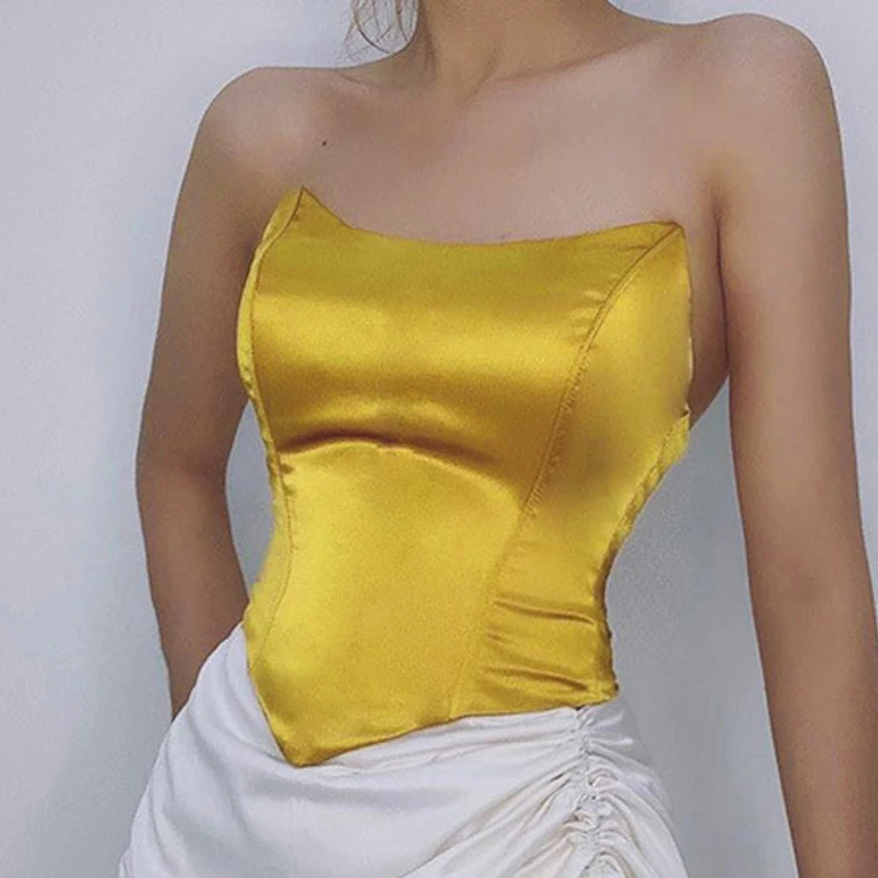 

Strapless Elegant Stain Crop Top Women Sexy Club Wear Camis Slim Tee Clothes Tank Camis Tops Casual Camisole Outfis Tanks y2k