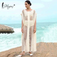 miyouj sexy beach wear white color womens clothing hollow out long dress 2021 new casual loose cover ups