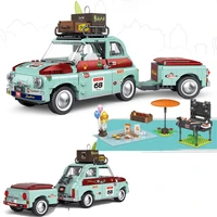 new moc high tech green tourist picnic car building blocks creative expert holiday vehicle model bricks gifts toys for children