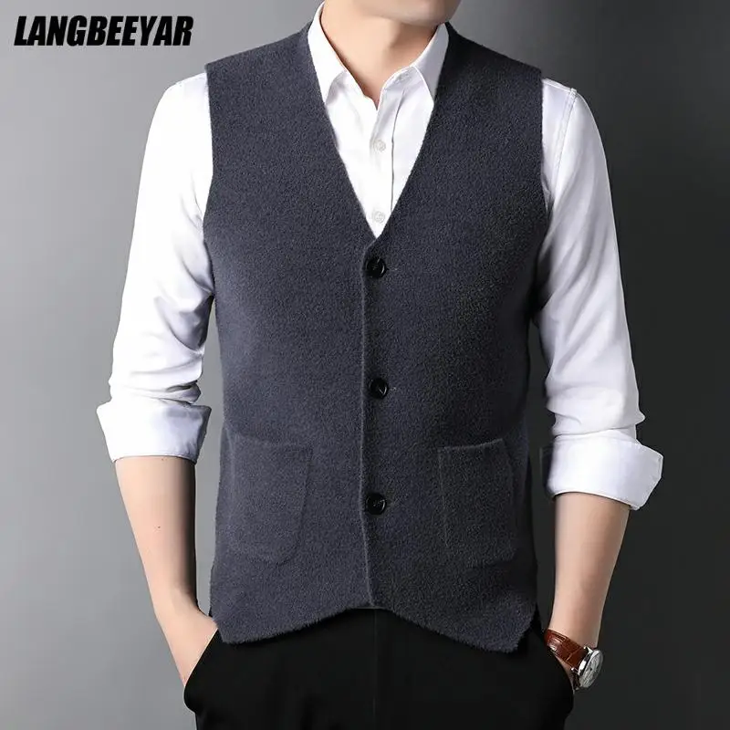 

Top Grade New Autum Winter Fashion Brand Slim Fit Knit Cardigan Sweater Vest Men Vintage Woolen Sleeveless Casual Man Clothes