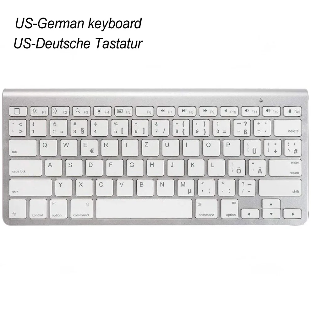 German layout Высокое качество ультра-тонкая клавиатура Bluetooth звука Планшеты и смартфонов Apple Беспроводной клавиатура Стиль IOS, Android и Windows - Цвет: German layout