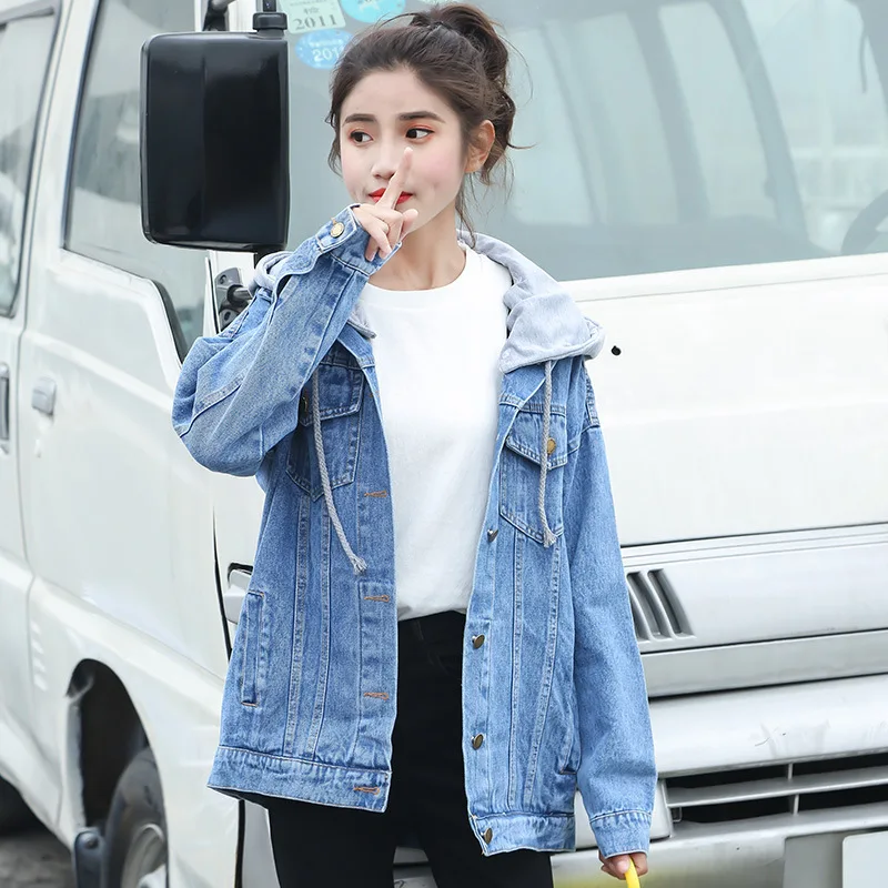 ZQLZ Осенняя джинсовая куртка женская 2020 новая свободная однобортная с капюшоном