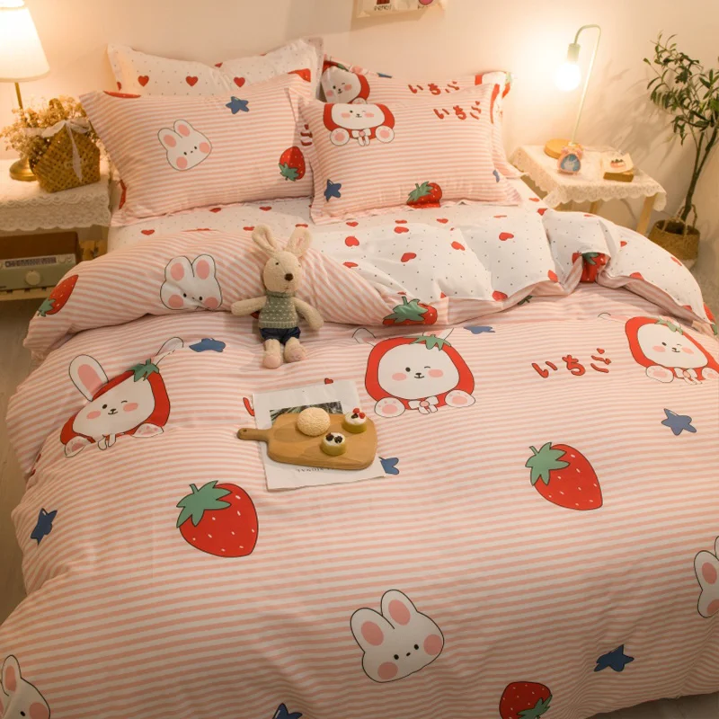 Розовый Прекрасный Мультфильм клубника постельное белье детей 3 шт пододеяльник