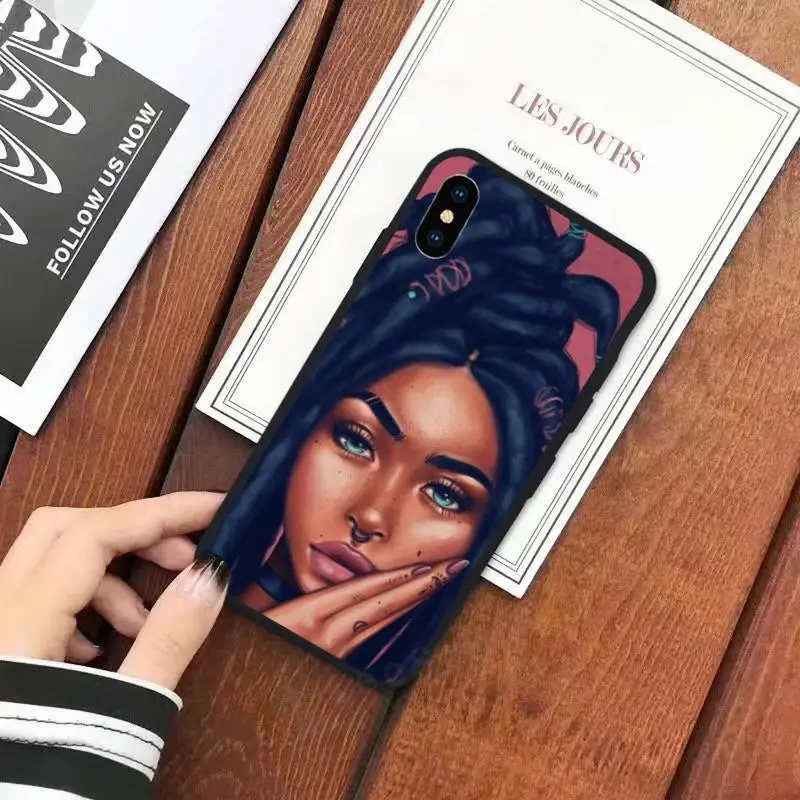 

Colorful art african girl Black Phone Case for iPhone 11 12 mini pro XS MAX 8 7 6 6S Plus X 5S SE 2020 XR