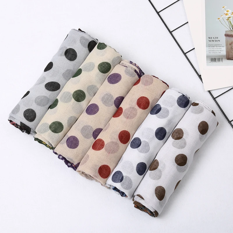 

Newest Viscose Fashion Dot Print Scarf Shawls Women Spot Polka Beach Muslim Wraps Scarves Hijab 6 Color 2019 Free Shipping
