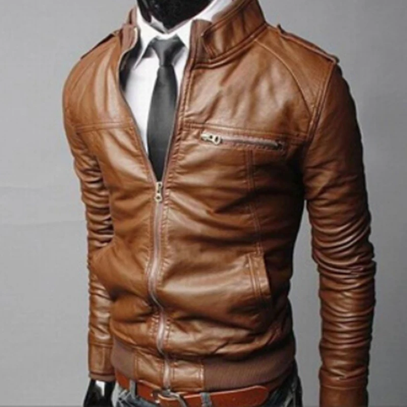 Новинка модная Осенняя мужская куртка из искусственной кожи мужское черное