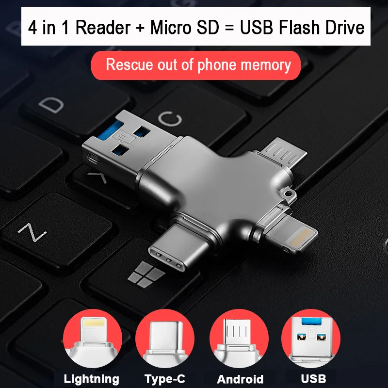 4 в 1 картридер card reader кардридер type C micro USB 3 0 кард-ридер TF sd карта для iPhone XS MAX XR 8 plus 7