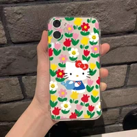 hello kitty cute flower silicone transparent phone case for iphone13 13pro 13promax 12 12pro max 11pro x xs max xr 7 8plus cover