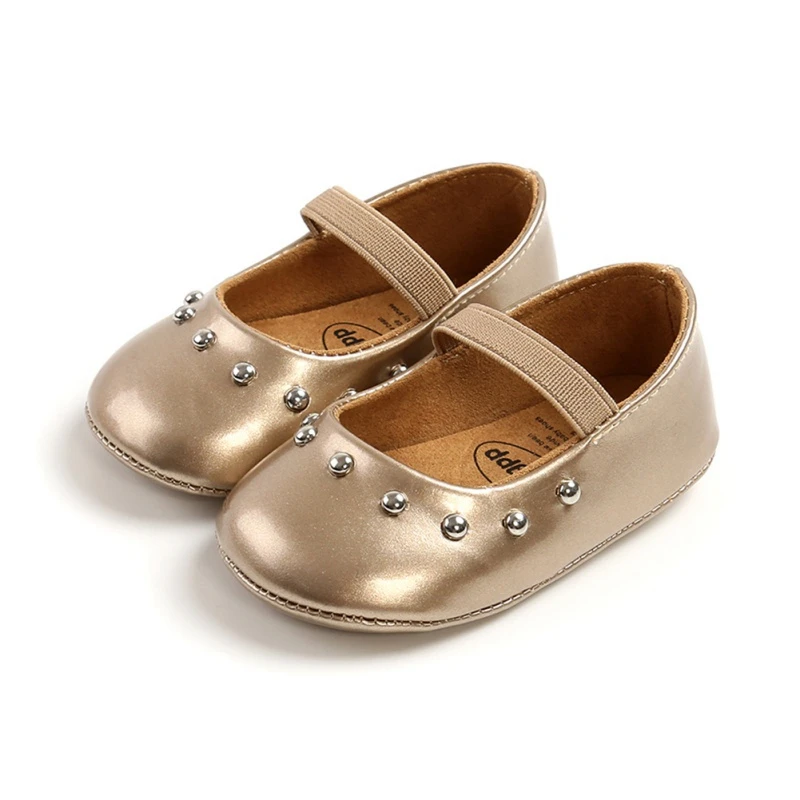 

Туфли принцессы с заклепками, Нескользящие, с мягкой подошвой, искусственная кожа, для новорожденных