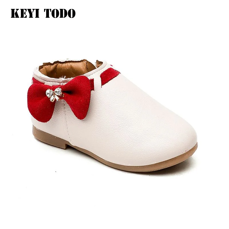 KEYITODO/детская кожаная обувь тонкие туфли для девочек красная бабочка мягкая