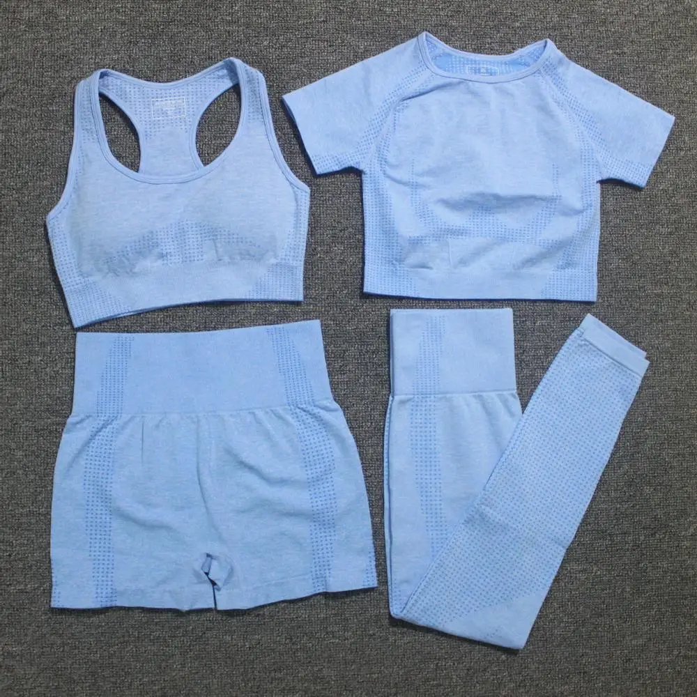 Комплект спортивный женский для фитнеса бесшовные леггинсы укороченный топ с