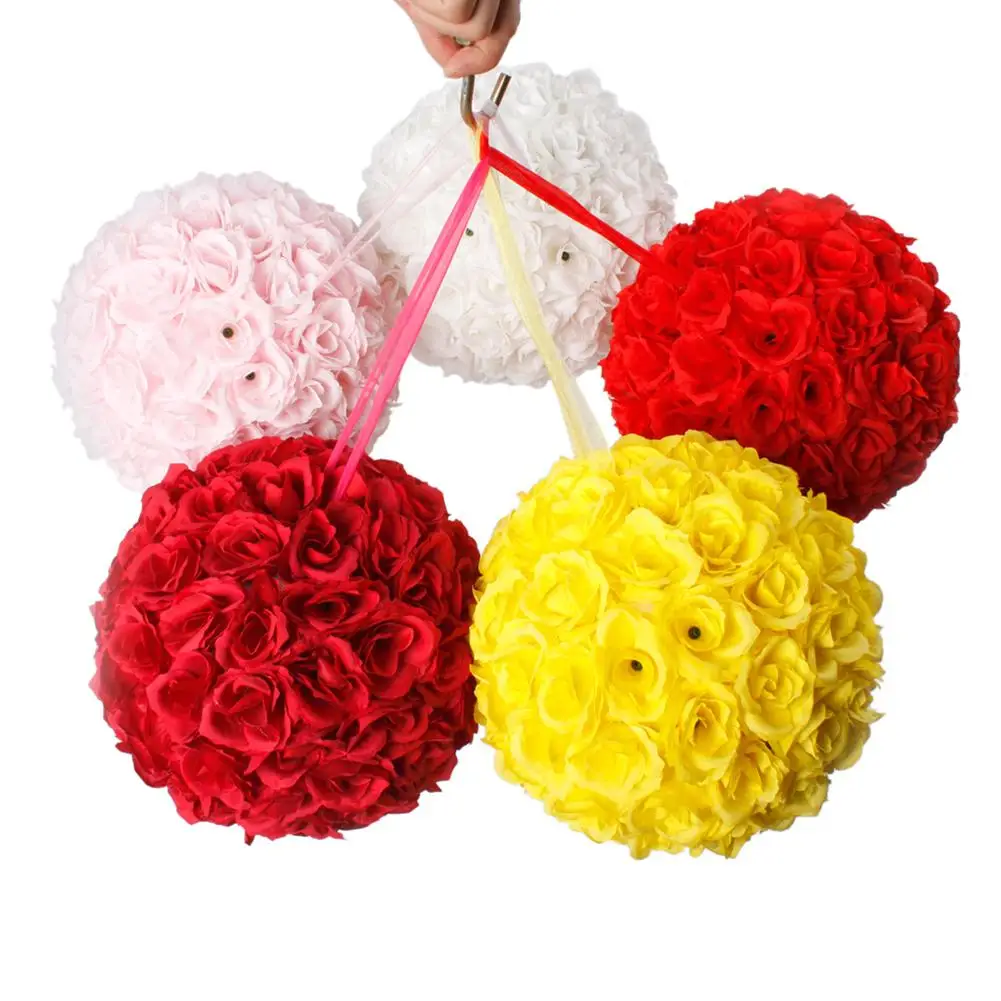 

10Pcs 25CM Satin Flower Balls Wedding Decoration Wine Red for Party Office Home Decoration DIY Craft Wreath Gift Valentine's
