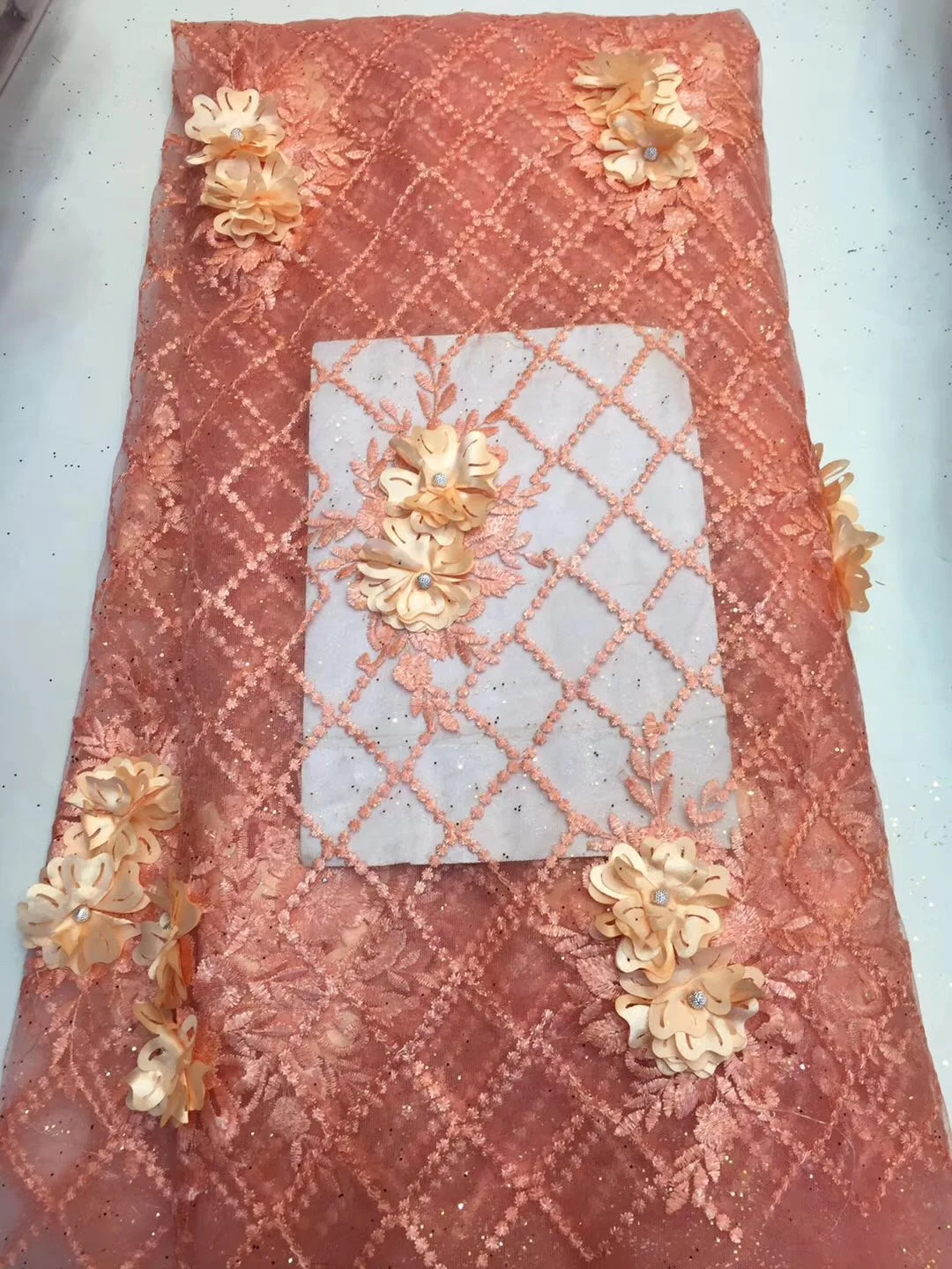 Вышитая ткань в розовом цвете 3D кружевная свадебная с листьями нигерийская