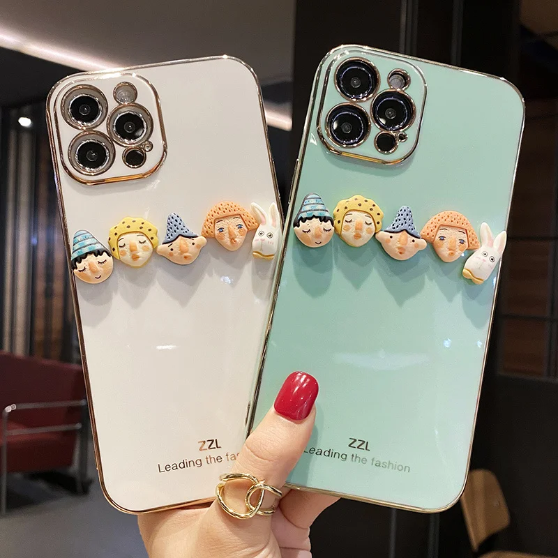 

Luxury Plating 3D Cute cartoon characters soft phone case for iphone 13 12 11 Pro Max X XR 7Plus funny couple Silicone TPU Cover