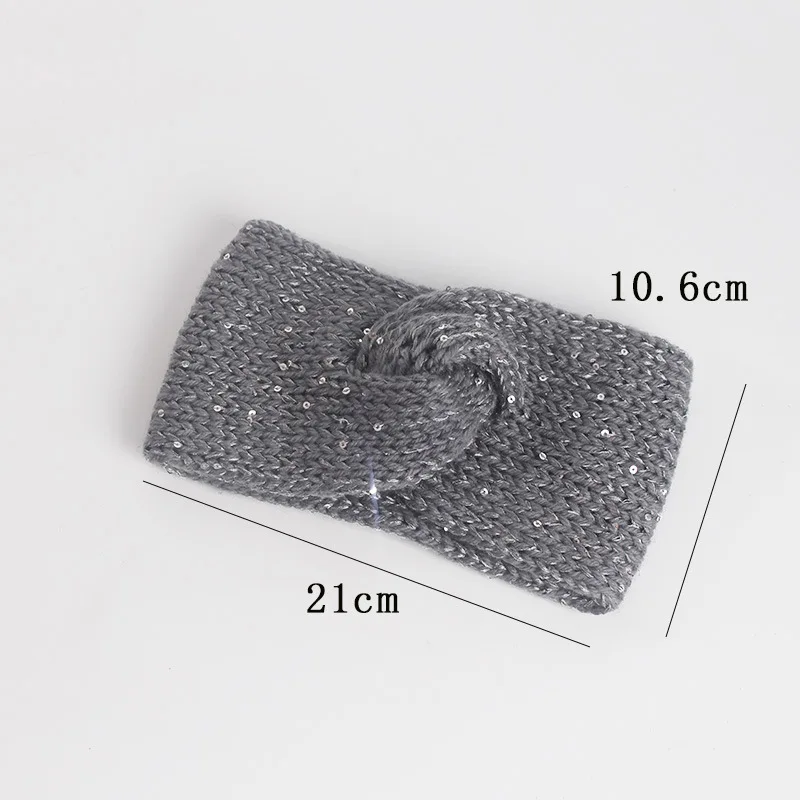 Бесплатная доставка теплые вязаные повязки на голову с блестками женские для