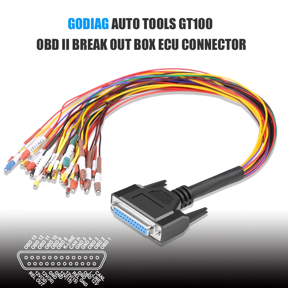 Разноцветный свитер кабель DB25 для GODIAG автоматический инструмент GT100 OBD II Break Out