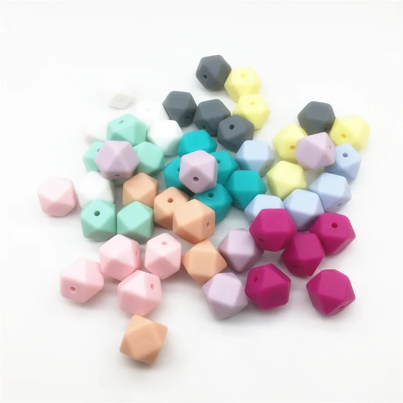 Chenkai-Cuentas de mordedor hexagonales de silicona para beb&eacute;, chupete infantil sin BPA, joyer&iacute;a sensorial, juguete de regalo, 14mm, 10 Uds.-0