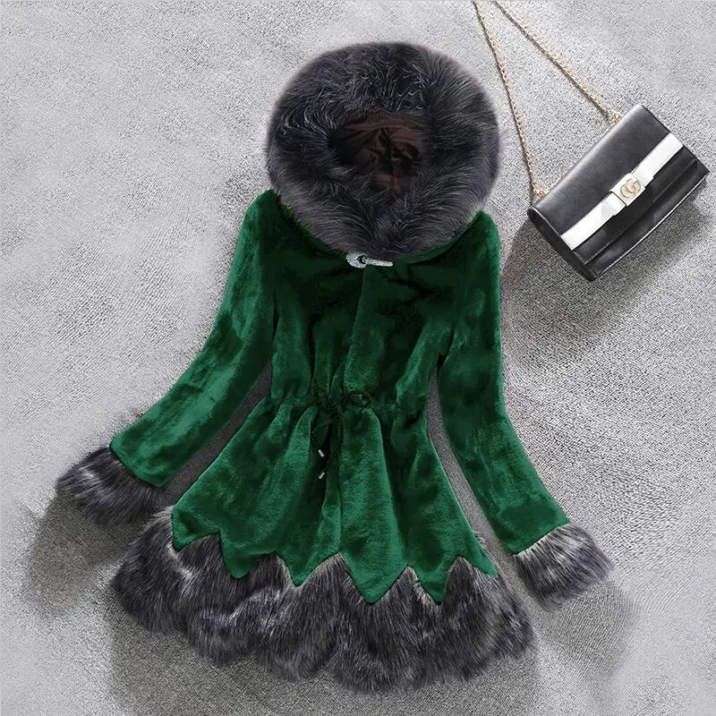 Зимнее меховое пальто для женщин Pakra, новинка, зимняя меховая куртка, Женское пальто, длинное, тонкое, утолщенное, теплое, женская верхняя одежда красного цвета - Цвет: Зеленый