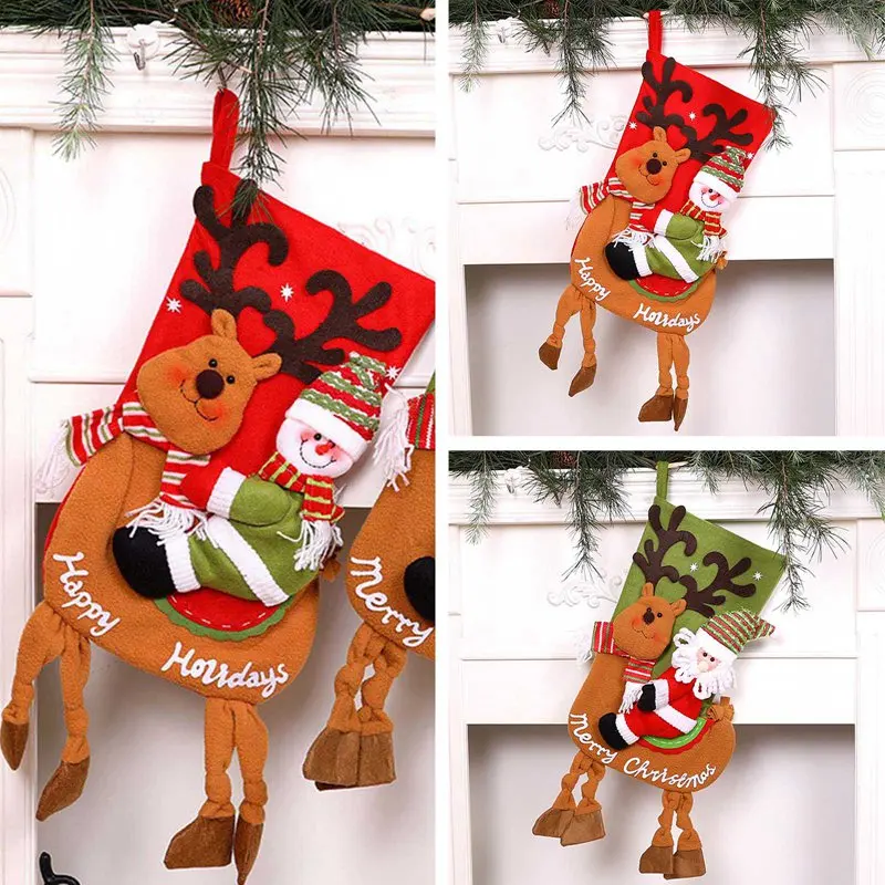 

Santa Stocking Sock Candy Bags Christmas Tree Ornamets Pendants Linen Gift Bag For Children Fireplace Hanging Decor Party Supply