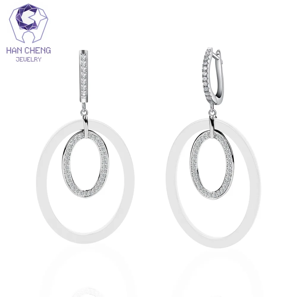 Женские керамические висячие серьги HanCheng круглые длинные подвески из циркония с