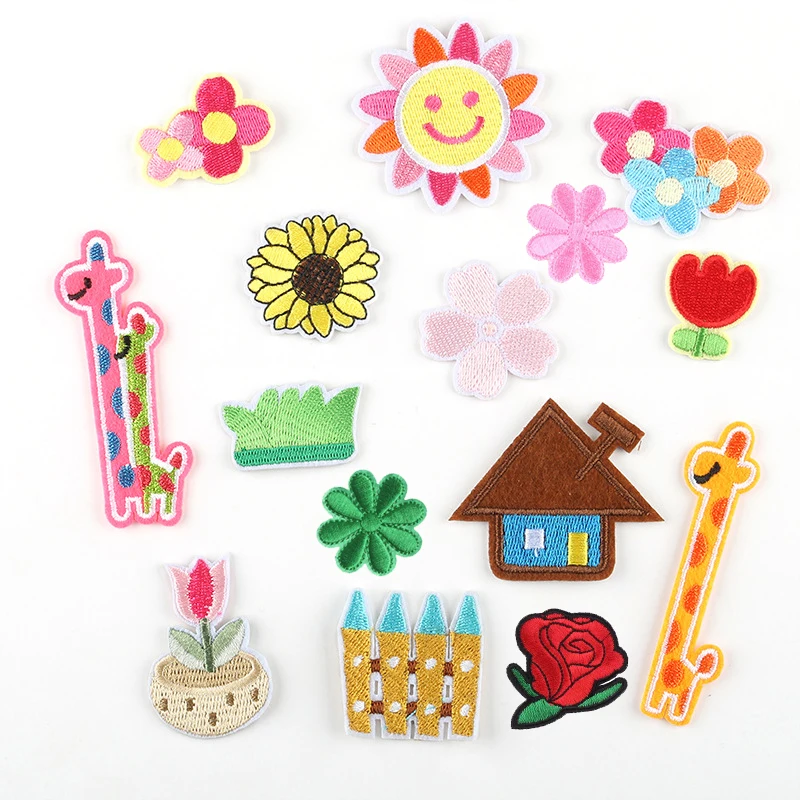 Cute Plant Patch for Clothing Iron on Sunflower Patches Heat Transfer DIY Embroidery Giraffe Badge Stripe Clothes Applique G | Дом и сад
