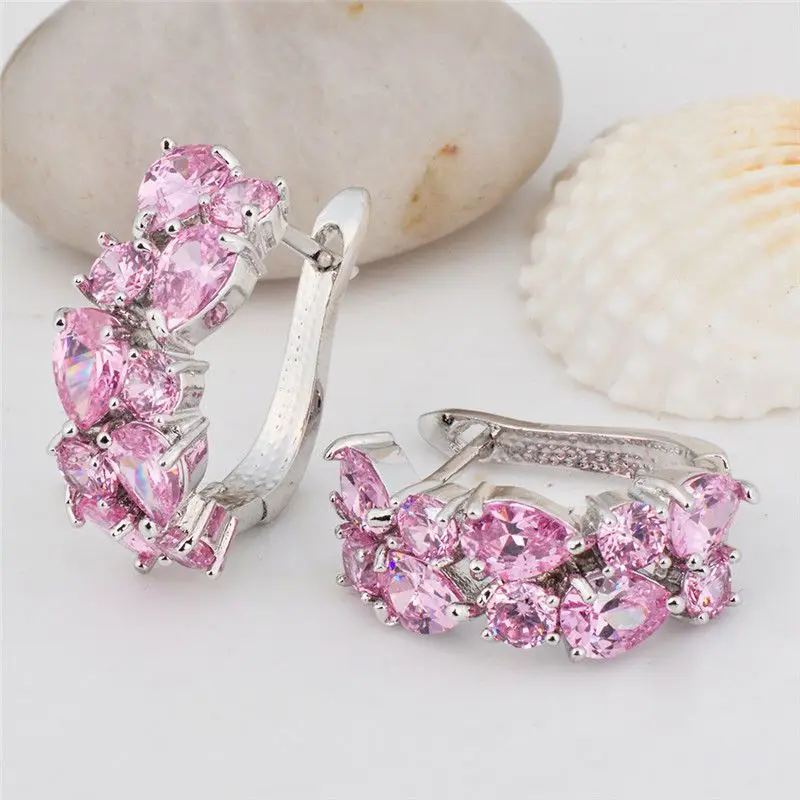 

Fashion Lady Stud Earring Classic Pink Stone Earrings Jewelry for Women Water Drop Shape Earrings Aretes De Mujer Modernos 2020