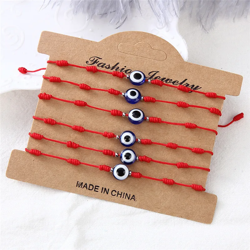 

6pcs/set Luckly Turkish Evil Eye Braided Bracelet Women Red Black Adjustable Woven Rope Chain Acrylic Beaded Bracelets Jewelry