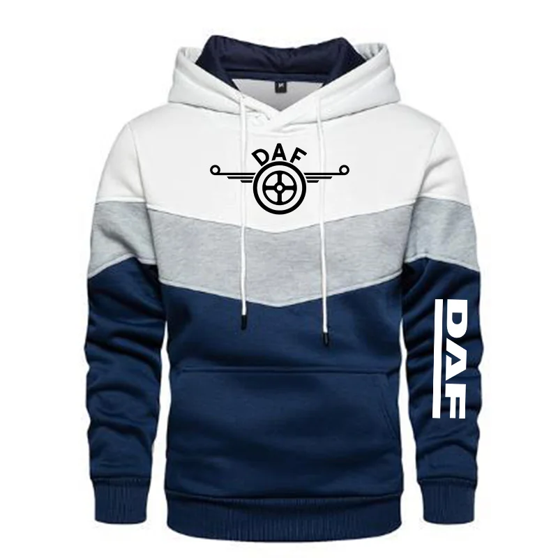 

2021 New Men DAF Logo Spring and Autumn Round Neck Casual Pullover Long Sleeve Patchwork Hoodie 5 Colors