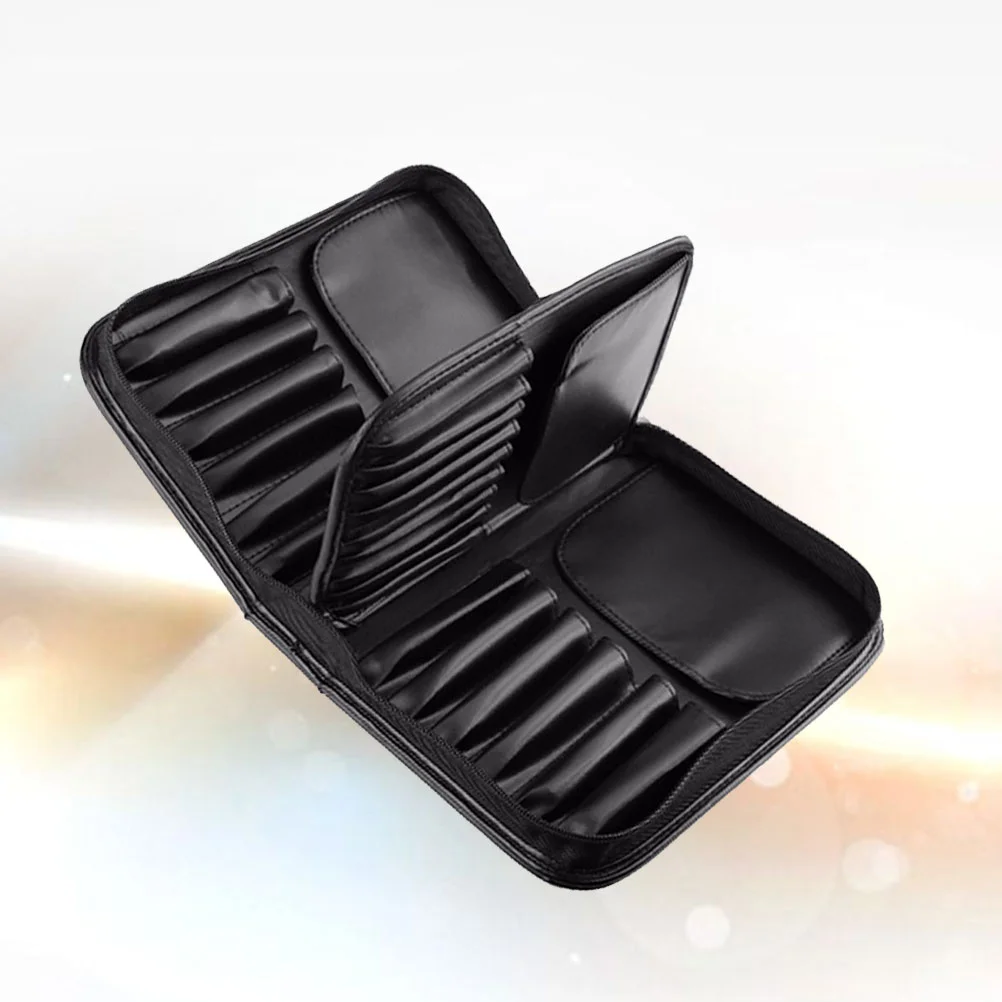

1Pc PU Leather Cosmetic Brush Bag Large Capacity Makeup Brush Storage Bag Zipper Storage Container