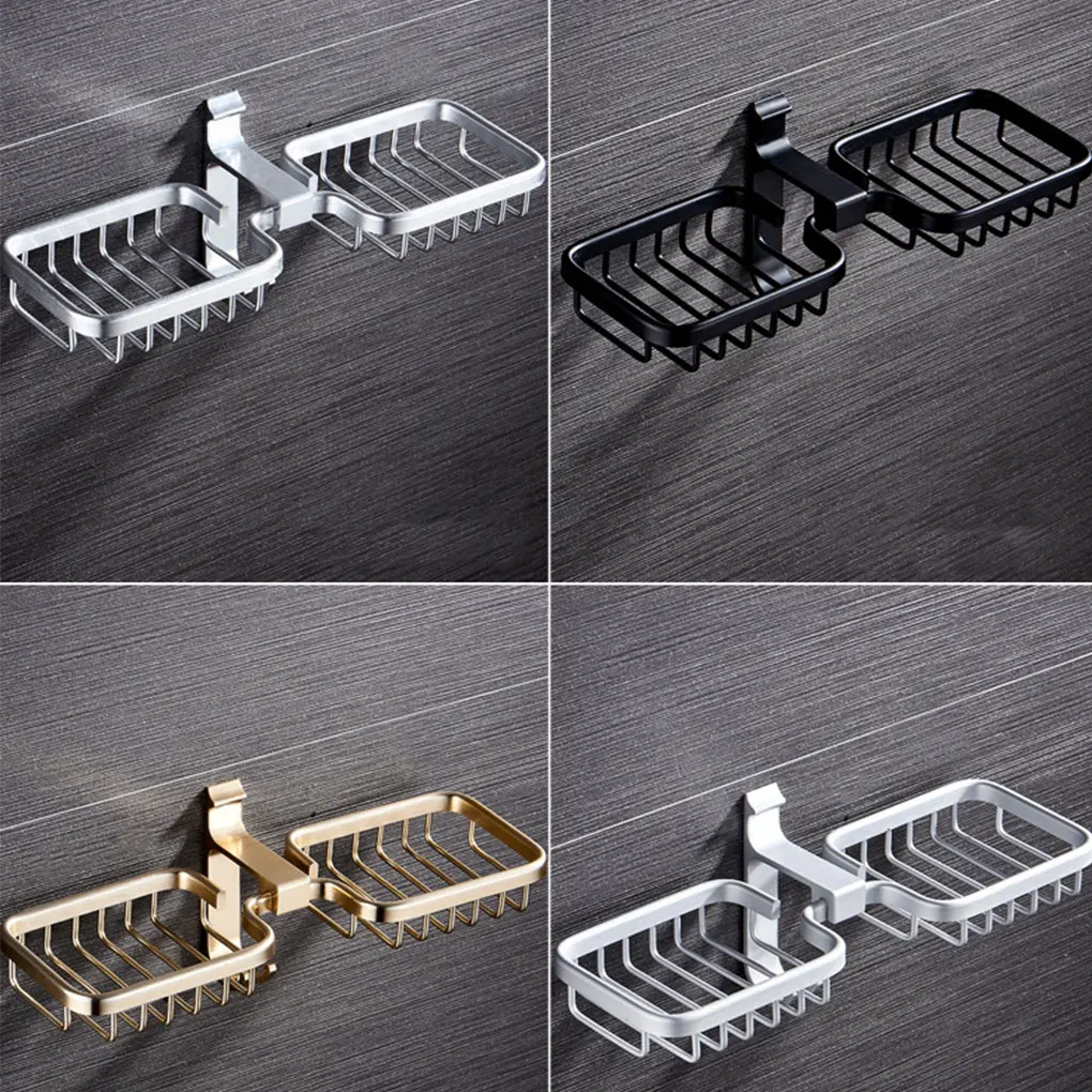 

High Quality Double Bathroom Soap Rack Aluminum Punch Free No Drill Wall-Mounted Shelf Holder Soap Box