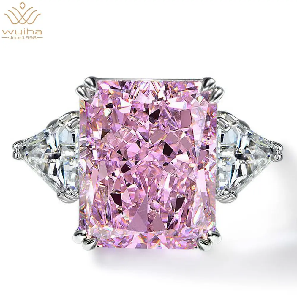 

WUIHA Luxury 100% 925 Sterling Silver Pink Saphire Citrine Created Moissanite Gemstone Wedding Ring For Women Party Fine Jewelry