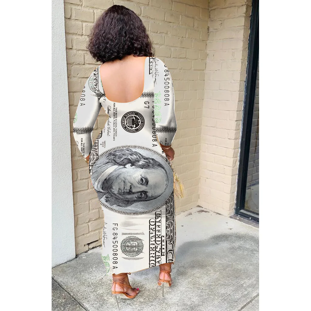 

Hot Selling New Style Fashion Casual Dress Print Long Sleeves&Ankle-length Dress Slim European and American Women Clothes