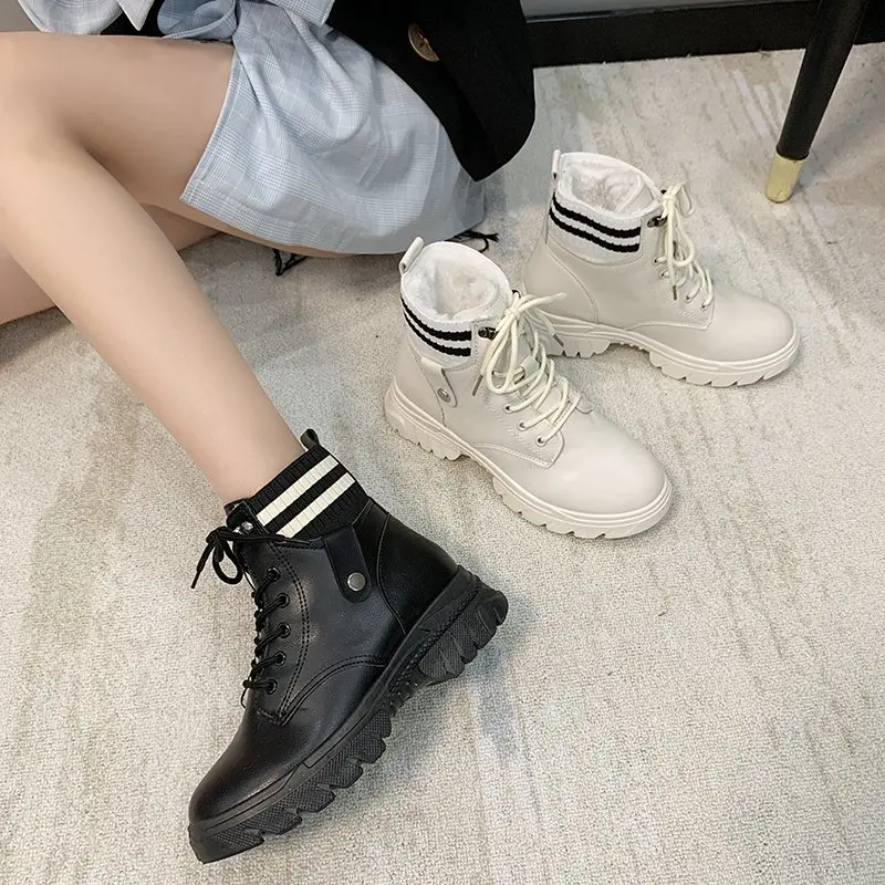 NEW Boots for Women Fashion Beige Black Women's Boots Short Plush Winter Boots Female Women Shoes PU Leather Boots Women's Shoes