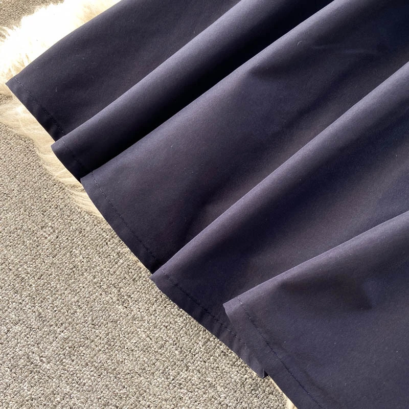 

Foamlina Simple Womens Solid High Elastic Waist Big Swing Midi Skirt Elegant Korean Autumn Winter Lady Office Skirt with Pockets