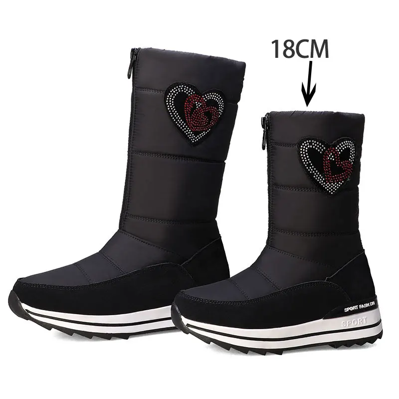 18CM BLACK Sgesvier; модные очень теплые зимние сапоги; нескользящие зимние сапоги на толстой подошве; цвет красный, черный; обувь на пуху; зимняя женская обувь из хлопка - Цвет: 18CM BLACK