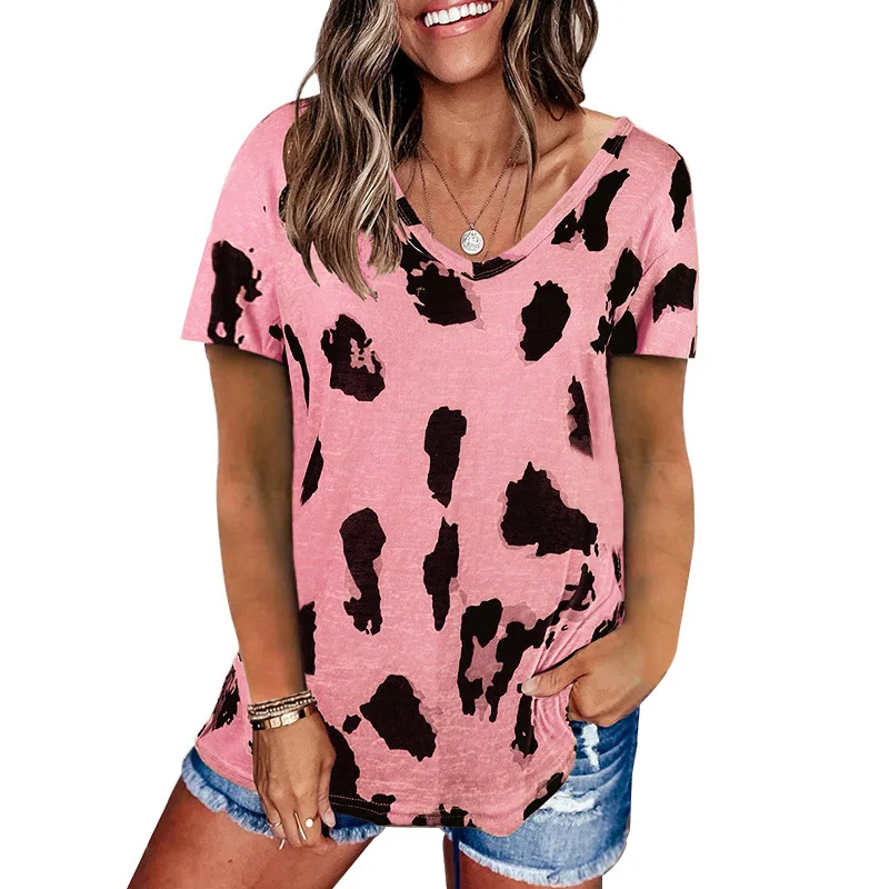 

Spring and summer 2021 new foreign trade cross border popular women's leopard print loose short sleeve T-shirt