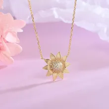 Fashion Choker Necklace Sterling S925 Silver Golden Sunflower with Shiny Zirconia for Women Party Gift Luxury Jewelry P-016
